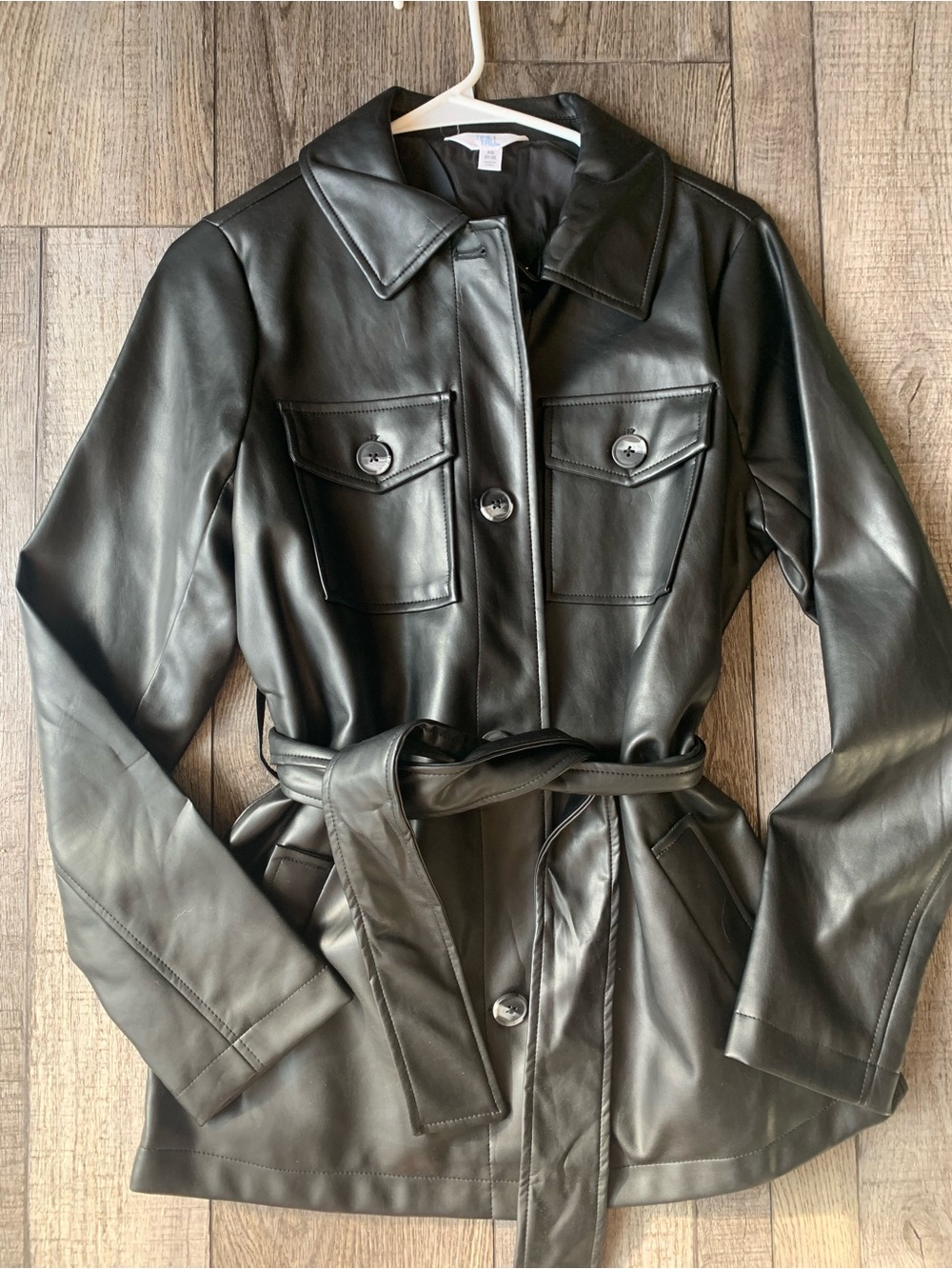 NWT Time and Tru Black Faux Leather Belted Jacket